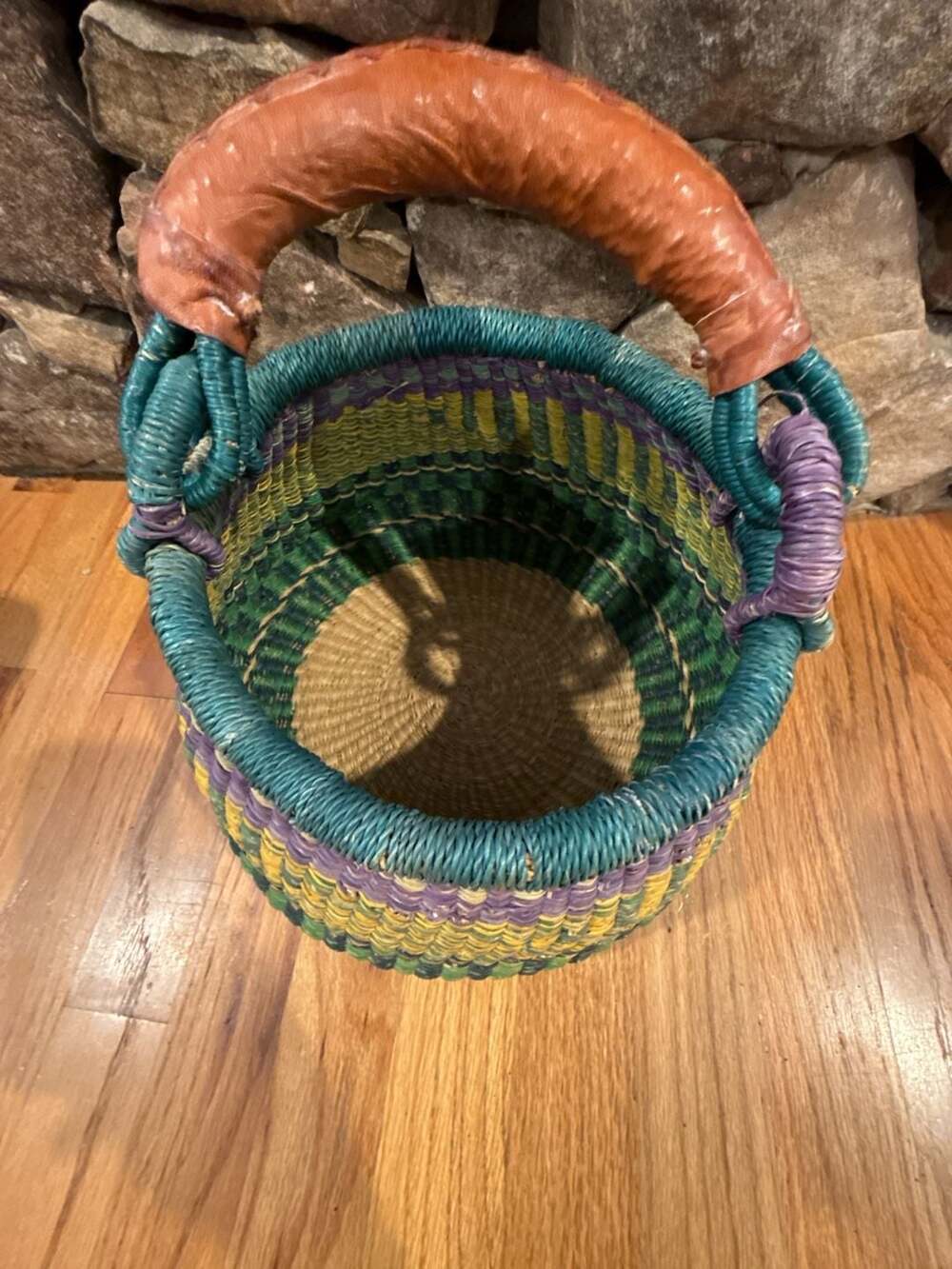 Handmade African Bolga Basket with Leather Handle - Picture 2 of 8